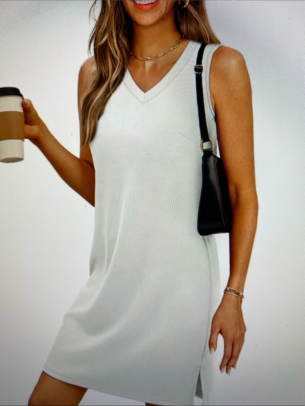 BKRIVE V Neck Casual Sleeveless White Dress size L